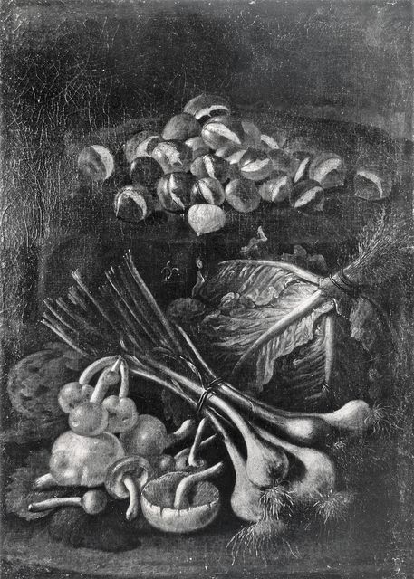 Arte Fotografica — Anonimo emiliano sec. XVII/ XVIII - Natura morta con funghi, ortaggi e castagne — insieme